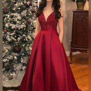 Envious Couture Red Jeweled Prom Dress